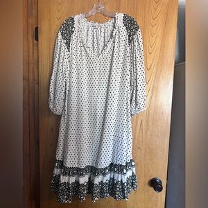 Knox rose Womens XXL 3/4 Sleeve A-Line Dress Cream Polka Dots pockets